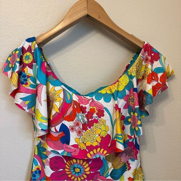 Trina Turk NWT Fontaine Off The Shoulder Ruffle Floral One Piece Swimsuit - Picture 3 of 7